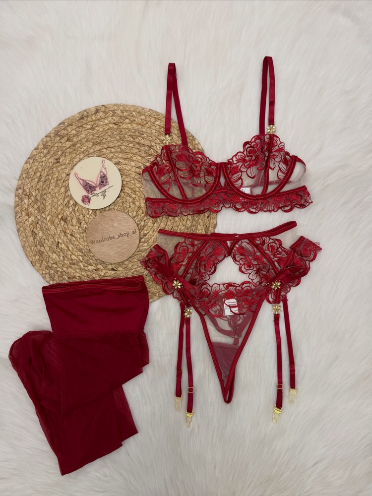 Damski bordowy koronkowy zesta – Garter Belt Set recenzja i cena