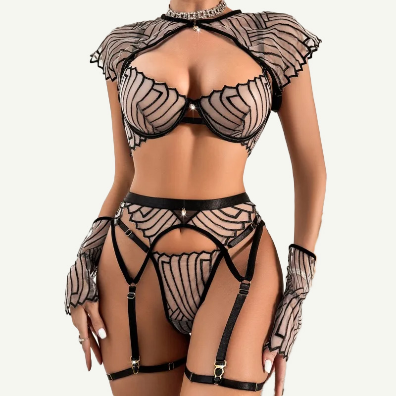 Damski czarny zestaw bielizny  – Garter Belt Set recenzja i cena